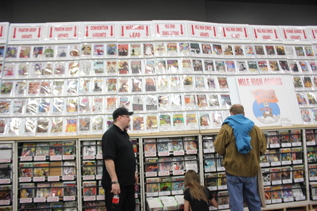 Thousands of comics stacked for Comic Convention TV show stars and character impersonators seen all over the convention
