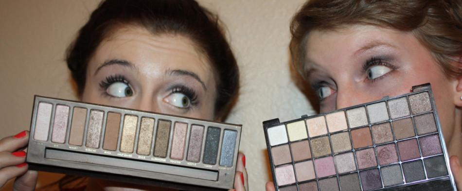 Juniors Kate Buffler and Alex Koke compare the Naked palette with an eye shadow pallete by e.l.f. Though both have the same color scheme, the Naked palette costs $50 and the palette by e.l.f. costs only $6.