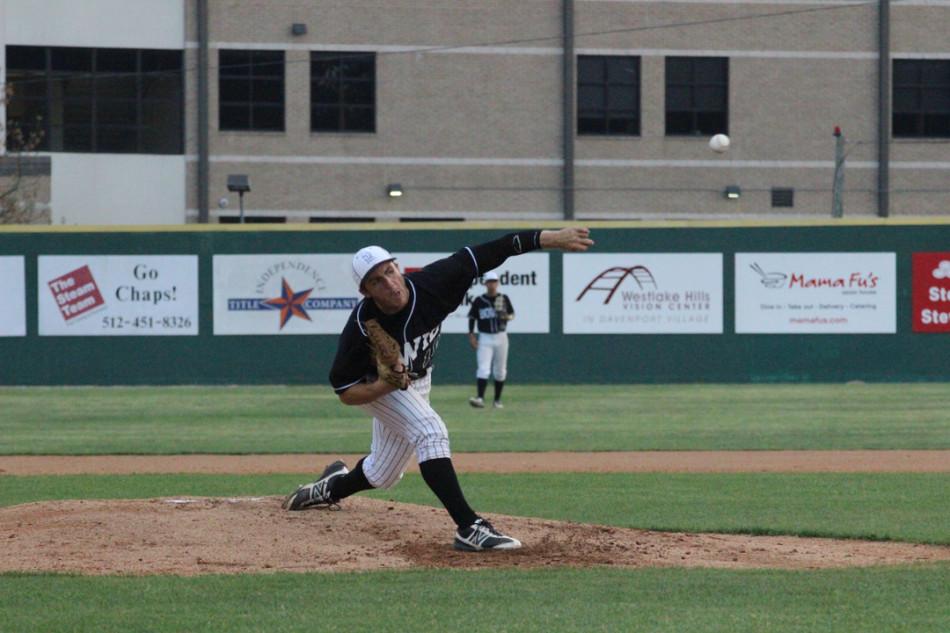 Junior Kyle gray throws a change-up at the game against Westlake on April 2. Bowie soundly beat the Chaps 7-0.