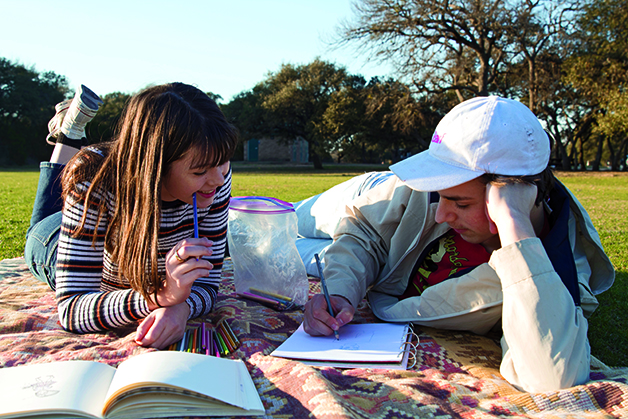 MAKING AN IMPACT: Senior Fen Hendon and his girlfriend senior Rose Eichelman go on an art date at the Circle C Park. Hendon has affected many people surrounding him with his talents, and hopes to continue to inspire people in the future. “Well I think Fen is the reason that I got into art again, like I said it was a hobby that I would do every now and again but since I started dating him I’ve been inspired to do a lot more of my art. He’s also the reason I started taking an art class at 
Bowie as well,” Eichelman said.