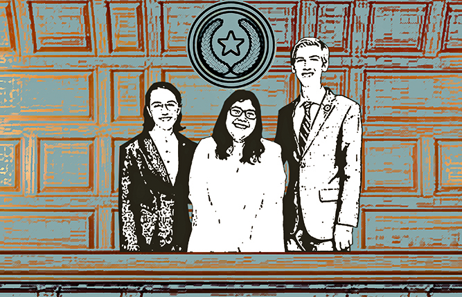 TOP DAWGS: Junior Amy Shreeve, junior Brianna Rodriguez, and senior Zachary Houdek compete in Congressional debate. They qualified for the NSDA in the TFA Sate tournament in San Antonio. 