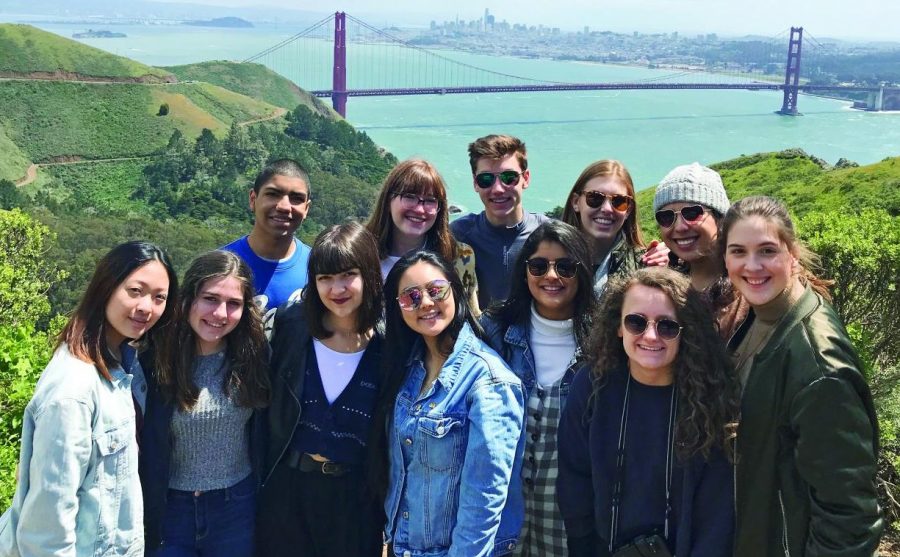 EDGE OF THE EARTH: Members of the newspaper staff climb to Marin Headlands for a view of the Golden Gate Bridge during the JEA national convention in San Francisco. The staffs brought home two staff awards together, with the newspaper winning  five individual awards and the yearbook winning three.