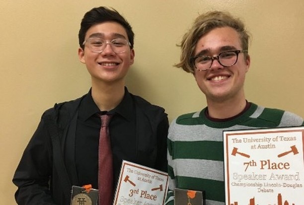 Bowie student, Tate Weston (right) competes with other students from other schools (left) at the Longhorn debate classical.