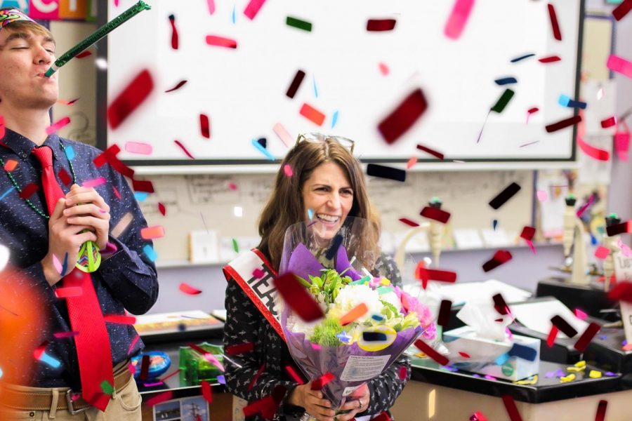 Davis laughs off her shock as all the PAL students flood her room with confetti and cheers. Blagdan and Fishbaugh announced to the class why PALs were there and said kind words of Davis talents. We 
