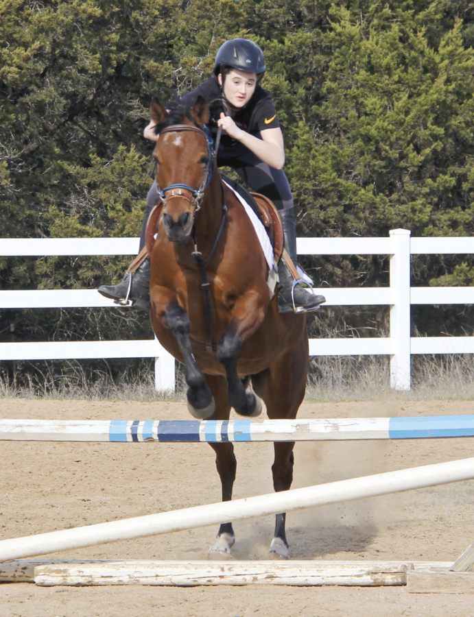 JUMP FOR JOY: Juliane Payne practices jumps with her horse, Bee, at practice.
She began riding horses in elementary school and now rides at Creekwood Stables. 