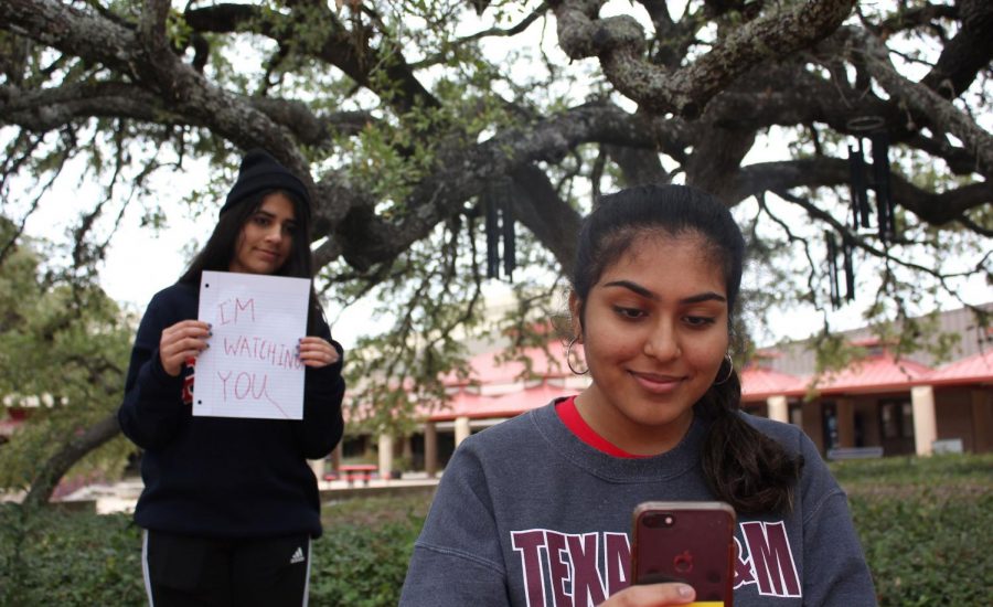 Reenacting the famously known stalker scenes in You, sophomore Arushi Sharma acts as Joe, the protagonist in the series while sophomore Malaika Beg acts as this seasons love interest, Love. 