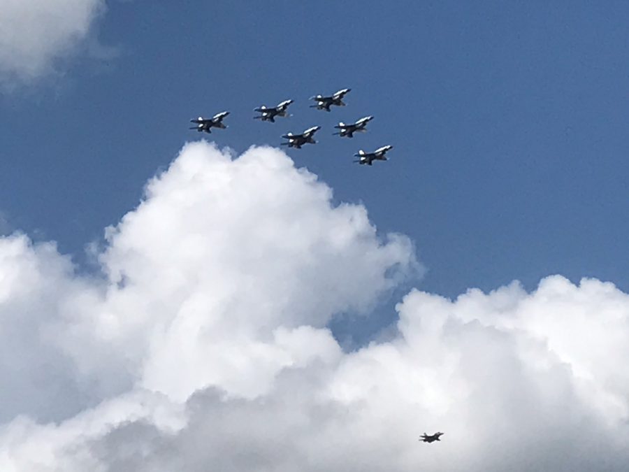 Six U.S. Air Force Thunderbirds fly over hospitals in the Austin community. The flyover is part of the Air Force’s national #AmericaStrong campaign where they perform flyovers to honor and recognize the crucial work of the nation’s health care workers during the COVID-19 pandemic. 
