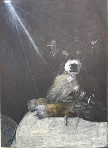 Sophomore Juluissa Elias illustrates her dog in dramatic lighting. Elias explained that the hardest aspect of the creation process was making the dog in the painting resemble her own dog.