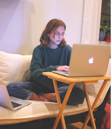 WORKING HARD: Senior Kaitlyn Muras edits and compiles footage for “Chester, who painted the world purple”. Muras spent over 24 hours editing for the children’s show. 