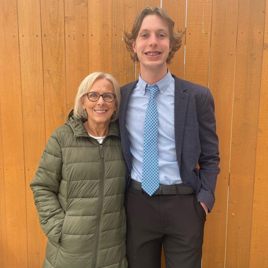 Sophomore Mason Cottam with his grandma at the UIL regional competition, who also served as his accompanist for the competition.