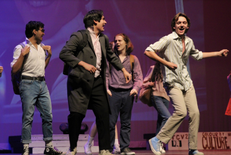 STRIKING A POSE: Jason Forst and Javier Lozano perform in a musical number for the show. Forst plays the lead, Corey, a man who goes back in time to relive his high school experience.