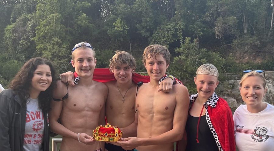 CROWNED: Freshman Rowan Cox, Seniors Colton Chalmers and David Lax, and Sophomore Summer Ferguson are crowned this year's King and Queen of Springs.