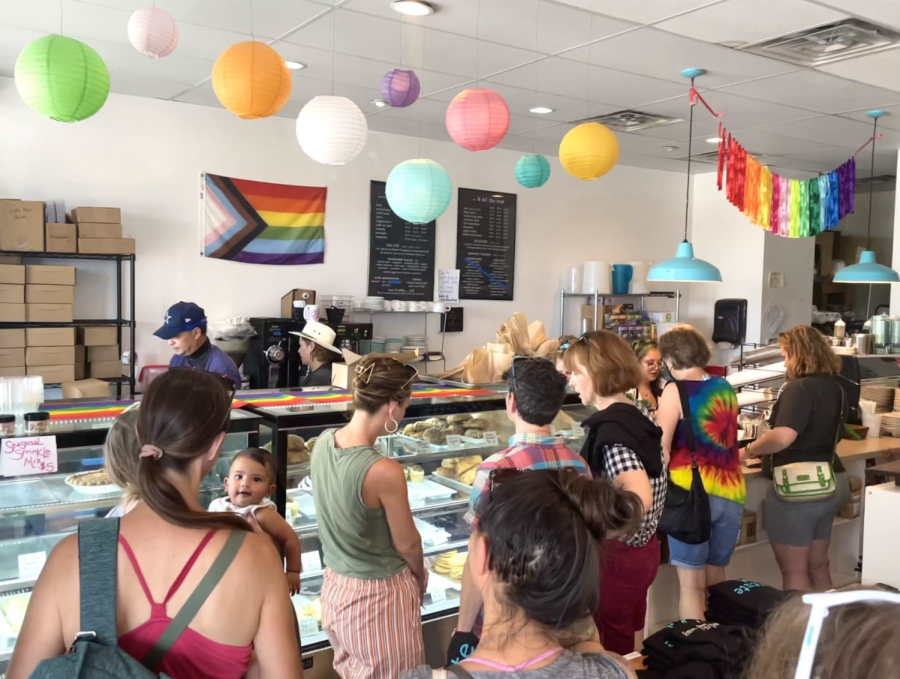 LGBT PRIDE: Crema owners decorate their bakery with welcoming pride flags to express their support for the LGBT community.