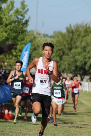RUN ‘DAWGS RUN!: Senior Tommy Morales runs at the McNeil Cross Country Invitational. Bowie as a team finished 40th out of 59 teams.