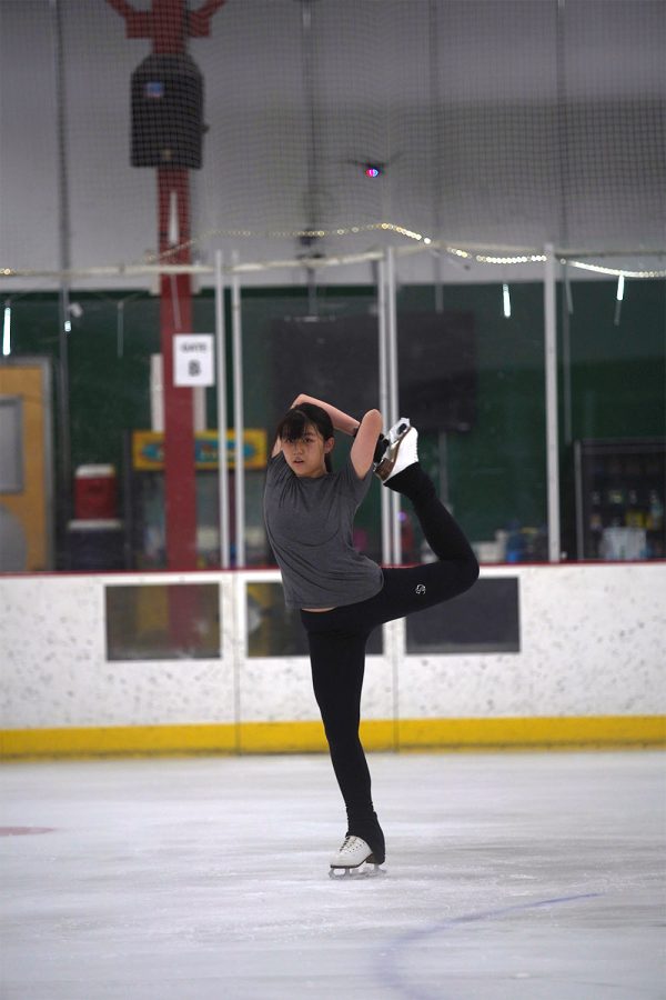 KEEPING HER BALANCE: Junior Ayaka Chao has been skating for the majority of her life, starting off in elementary at Chaparral Ice, and working up until now. Chao practices before school every other week day, and finds this time relaxing from the daily stresses of high school. 