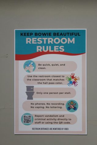 STOP AND THINK: Before entering each bathroom on campus students will see these posters outlining appropriate and inappropriate behaviors. Administrators hope this will improve student safety and make bathrooms a place students dont feel uncomfortable entering. 