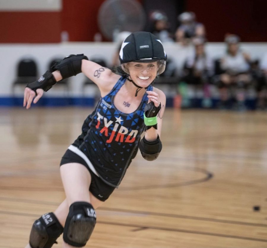SPEEDING+BY%3A+Sophomore+Mabel+Gatsche+joined+her+first+roller+derby+team+in+middle+school.+Since+then+she+has+become+a+member+of+two+derby+teams%2C+and+travels+to+out+of+state+tournaments+with+them.