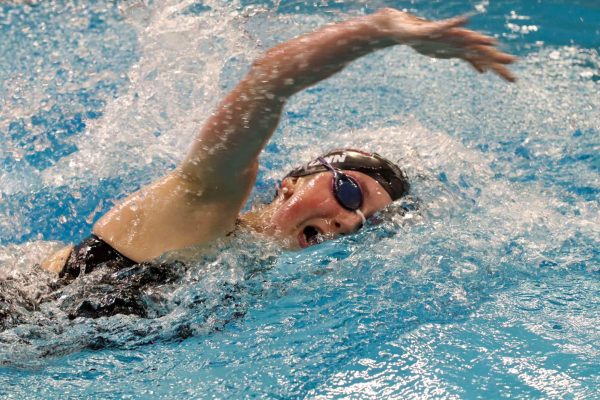 TAKE A BREATH: On the final stretch of her race, Allie Dunn pushes herself to the limit. Dunn had a successful second season as a Bulldog swimmer. 