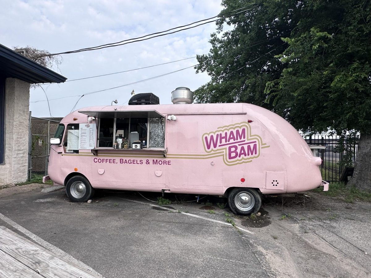 WHAM BAM, THANK YOU MA’AM: The Wham Bam Bagel truck stands proud in it’s pink glory. This truck is located at 415 E St Elmo Rd, in Austin Texas.