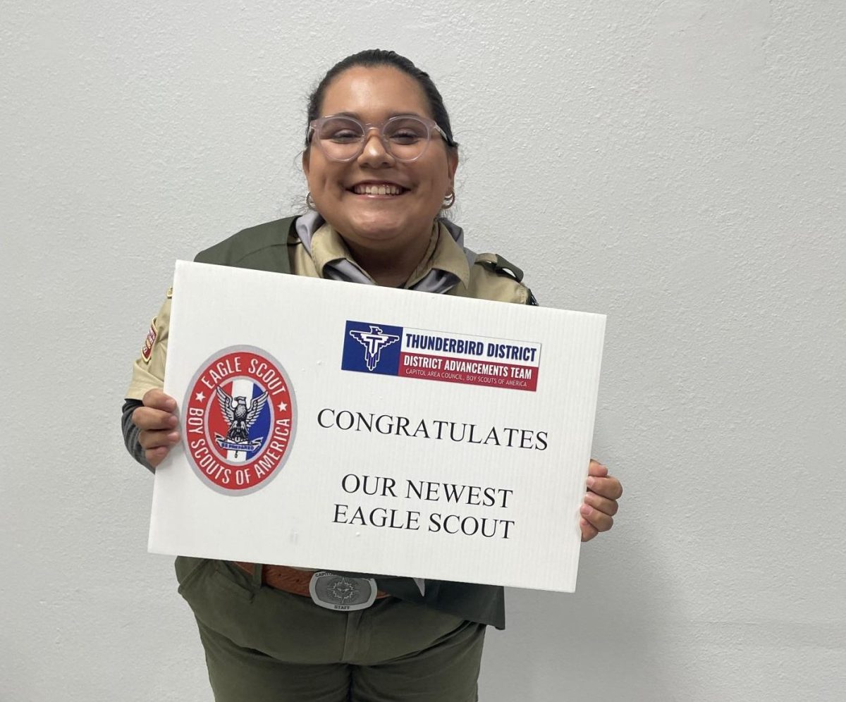 SMILING BIG: Senior Nadia Ramirez holds her Eagle Scout certificate in hand as she poses for the camera. Ramirez first joined the Boy Scouts of America in 2021, after being inspired by her brother, who was named an Eagle Scout in 2020. 