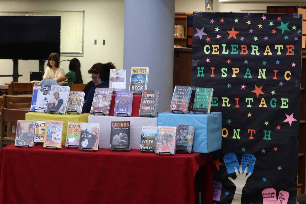 CELEBRATING HERITAGE: The library has a display full of books written by or about Latinos. The display will remain up for the whole month in honor of Hispanic Heritage Month.  