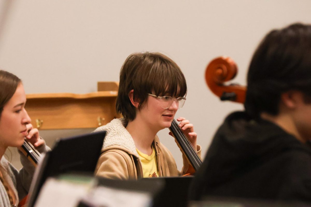 STRINGS SING: Eyes focused on the music sheets while her arms sway. Julia Holkan leaned into her Instrument, drawing the bow across the strings with a delicate precision that filled the air with her melodies. 