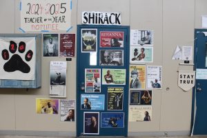 The door of yearbook teacher Lindsey Shirack shows a gallery of black celebrities, with quotes featured for each one of them.