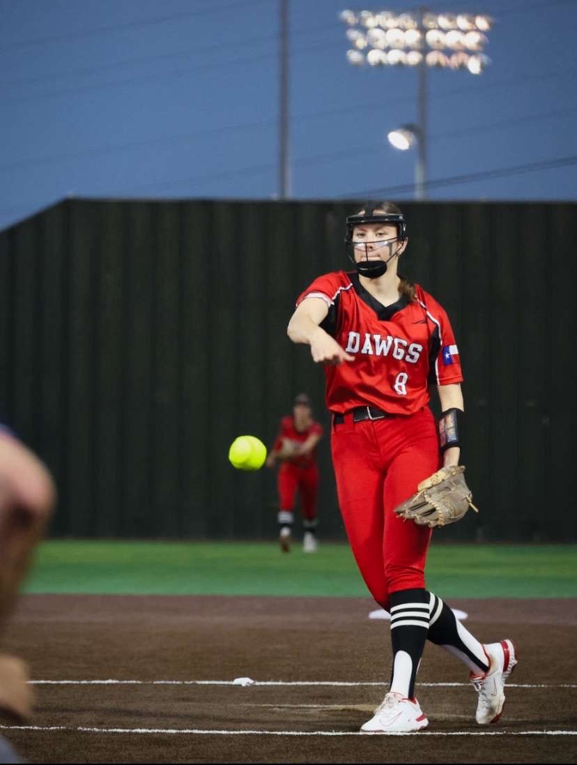 PITCH OF GLORY: Senior pitcher Kate Bookidis pitches a strike and strikes out the batter. Bookidis plans to continue her pitching abilities at Trinity University. 