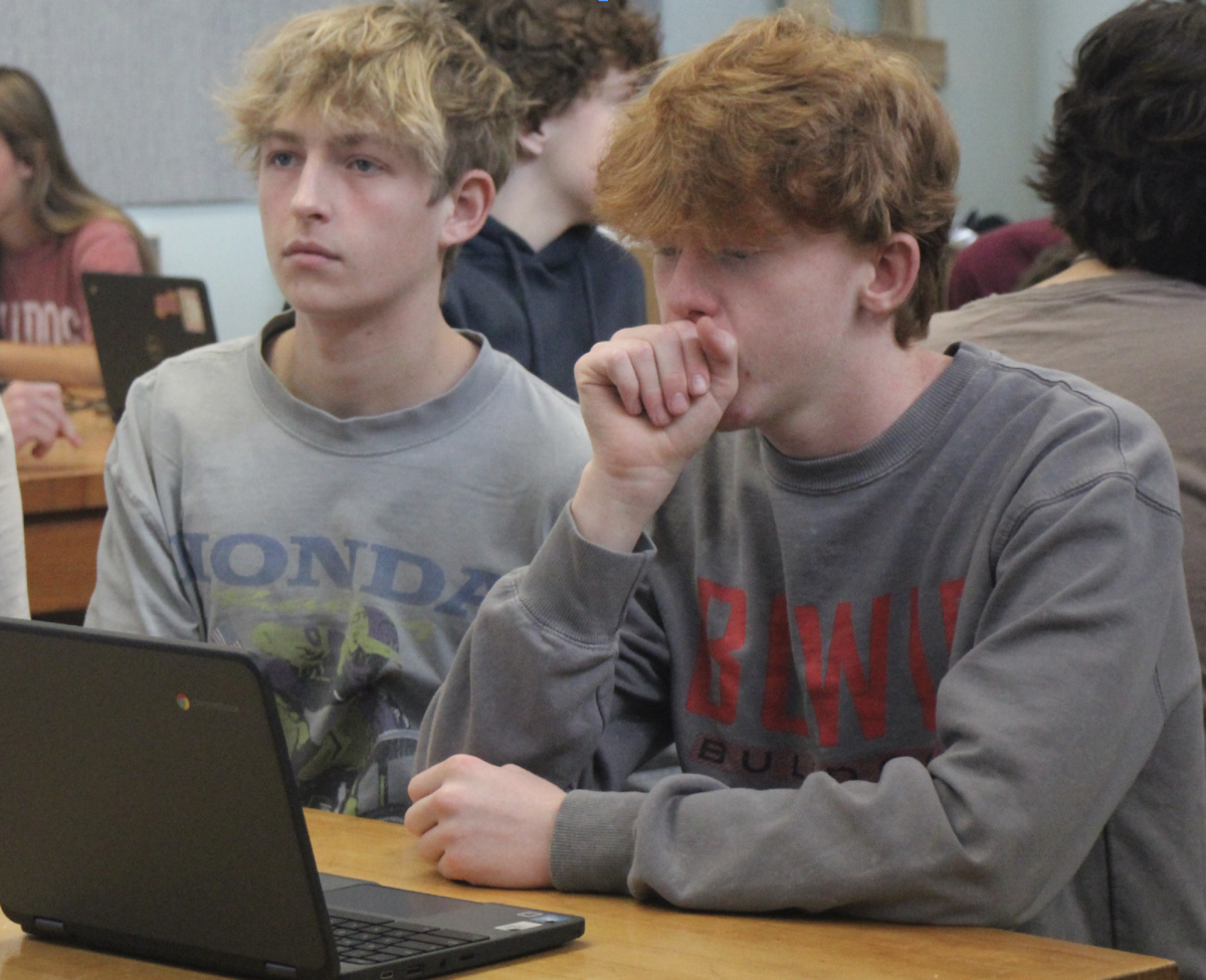 TESTING, TESTING: Sophomore's Race Hill and Max Baxter focus on learning their engineering curriculum. Bowie has worked to address their lowered college and career readiness scores by providing more CTE courses.