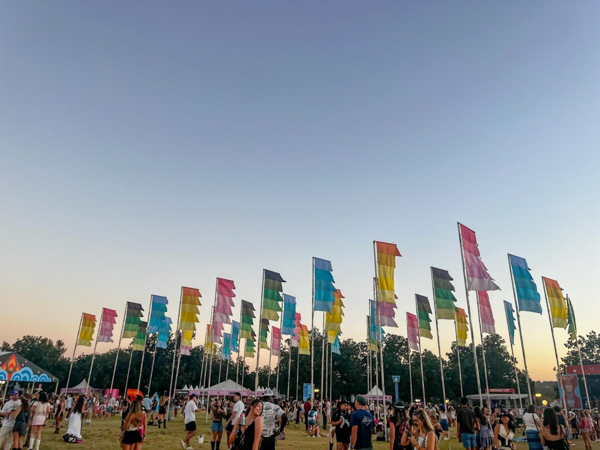 ACL FESTIVITIES: The traditional colorful banners of ACL stand high in the sky. General admission tickets sold out for both weekends this year. 