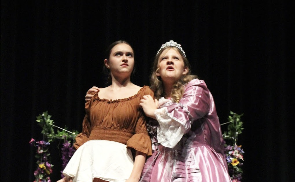 POPPING PERSONALITIES: Freshman Reece Wheeler and Grace Dawson perform side by side bringing “Bedtime Stories” to life. Dawson enjoyed getting to step out of her comfort zone and play an over the top character.