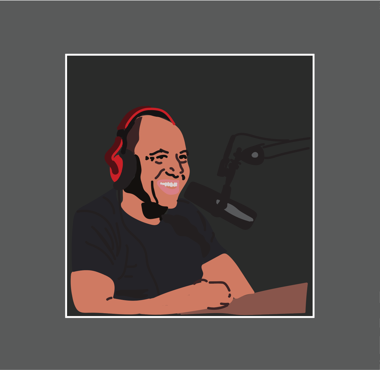A drawing of Joe Rogan creating a podcast.