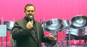 FIRST MEETING: New Principal Bradley Lancaster delivers his opening address to the community following his recent transfer to Bowie. He shared his vision for the upcoming academic year after moving from Bailey Middle School.