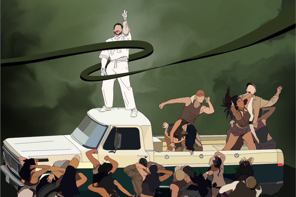 SHOWTIME: Puertorican artist performs at the Superbowl with background dancers. ART BY: Ashley Marcus